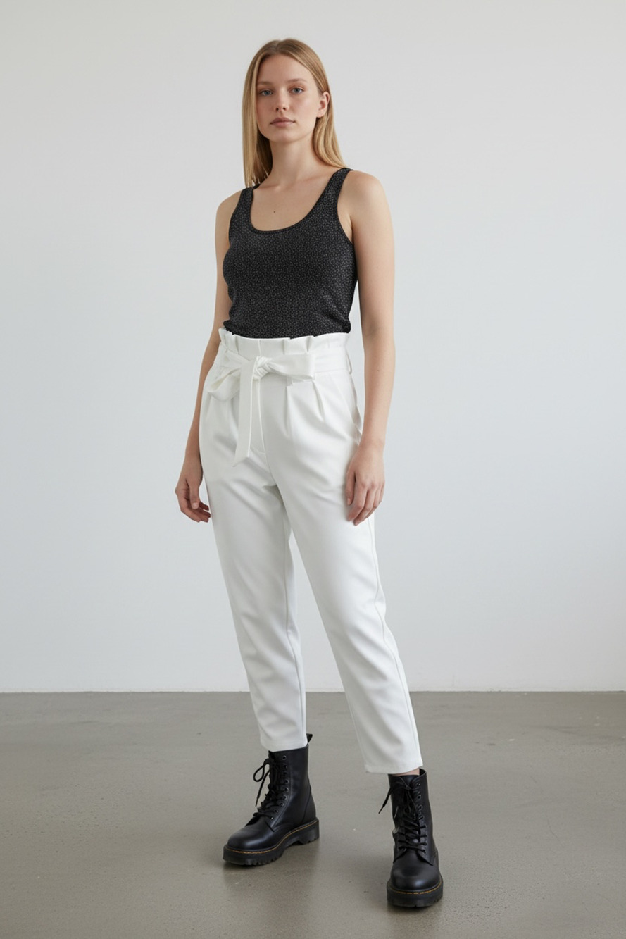 Commando White Faux Leather Paperbag Pants Size Small High Rise Tie Waist Vegan